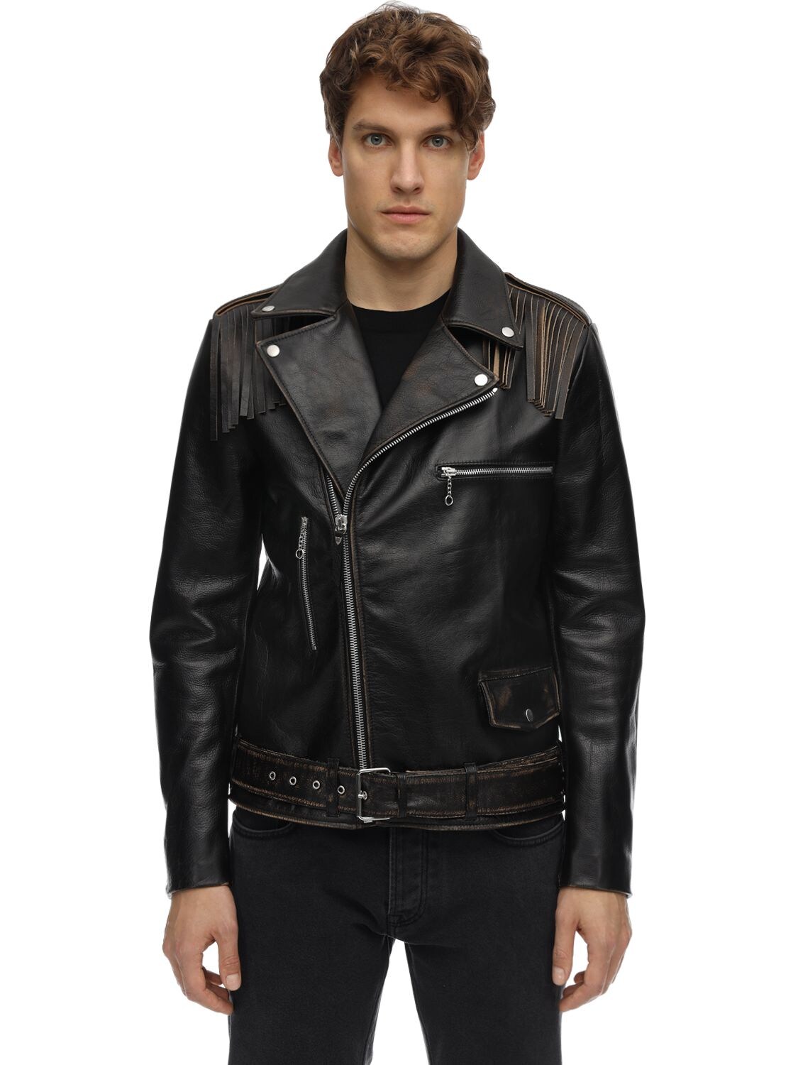 Htc Los Angeles Leather Biker Jacket In Black