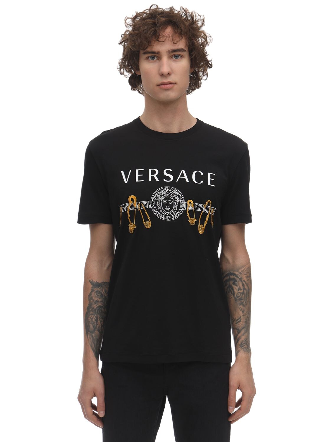 VERSACE “VERSACE”印花&刺绣T恤,71ILEC008-QTIWMDM1