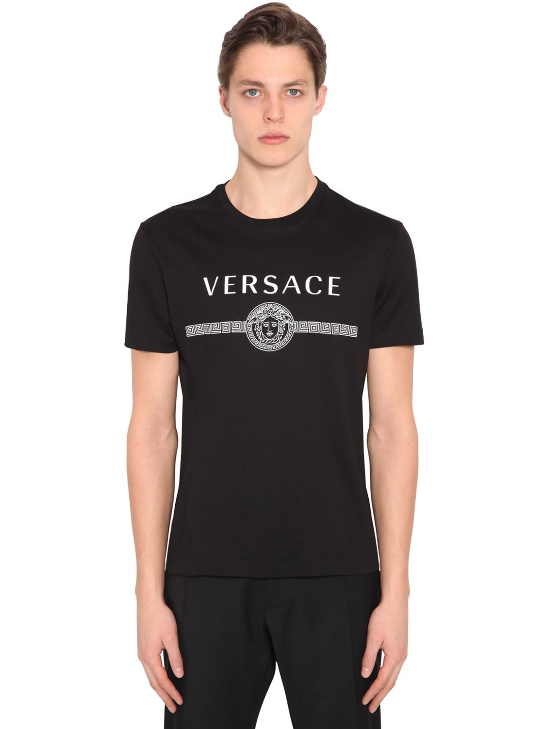 Versace - Printed logo cotton jersey t-shirt - Black | Luisaviaroma