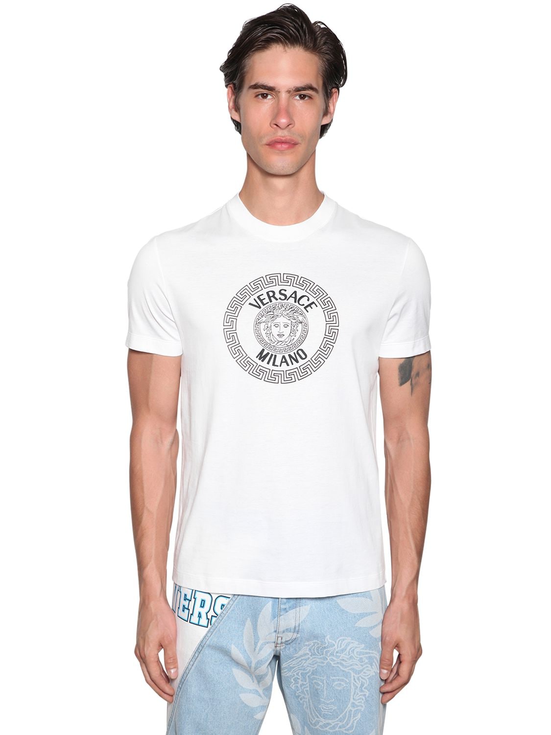 VERSACE EMBROIDERED & PRINTED T-SHIRT,71ILEC015-QTIWNDG1
