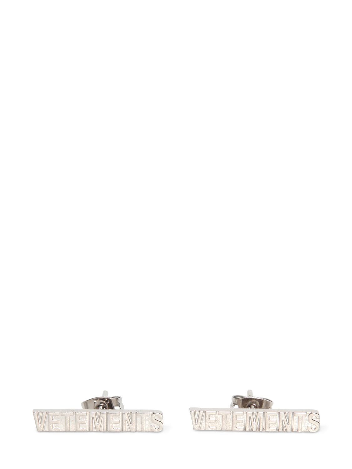 Vetements Logo Brass Earrings In Silver