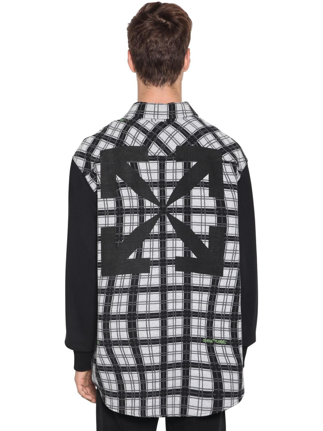 OFF-WHITE OVER CONTRAST SLEEVE CHECK COTTON SHIRT,71ILFA038-MDEXMA2