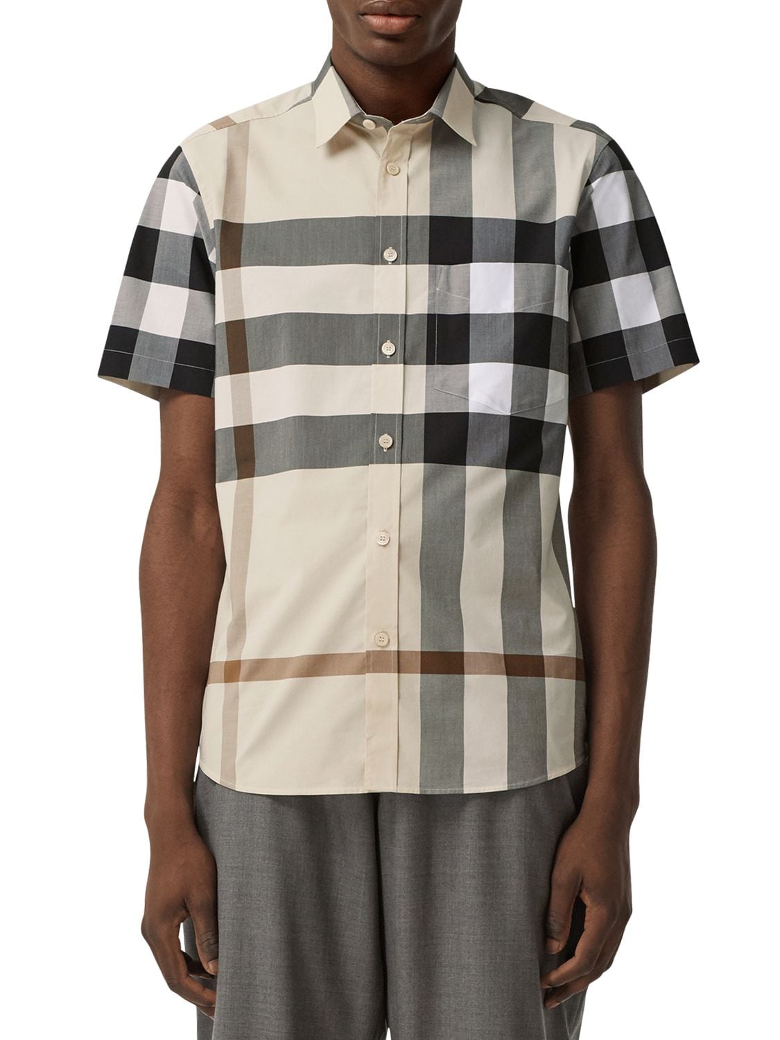 Shop Burberry Somerton Cotton Short Sleeve Shirt In Modern Beige