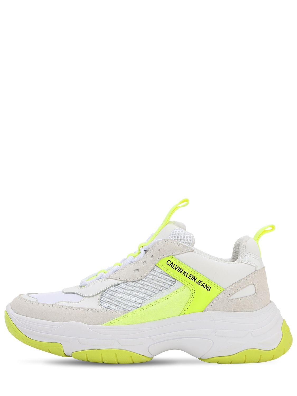 Calvin Klein Jeans Est.1978 40mm Maya Mesh & Suede Sneakers In White,yellow