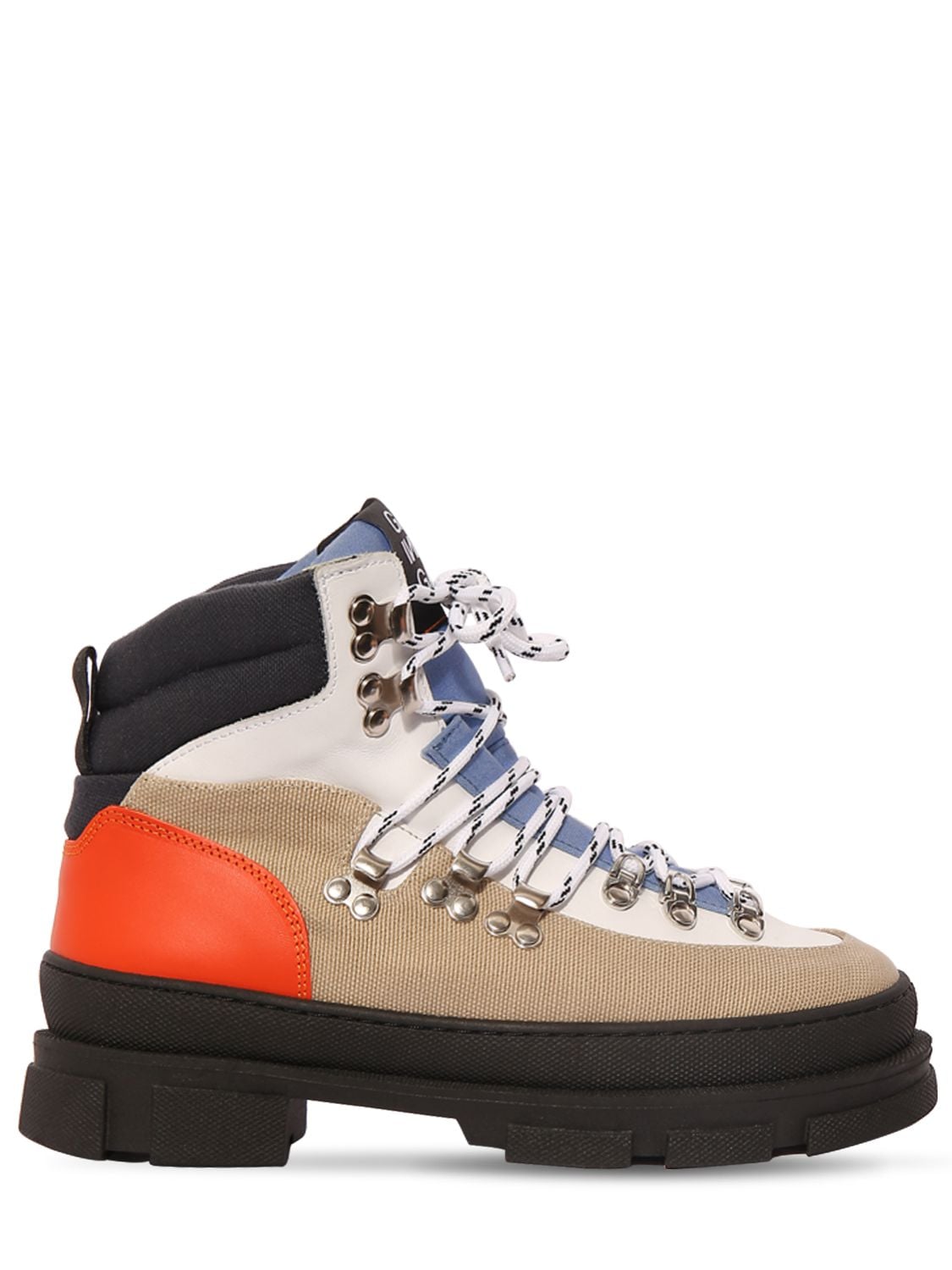 Ganni Colorblock Canvas Hiking Boots In Black ,multicolour | ModeSens