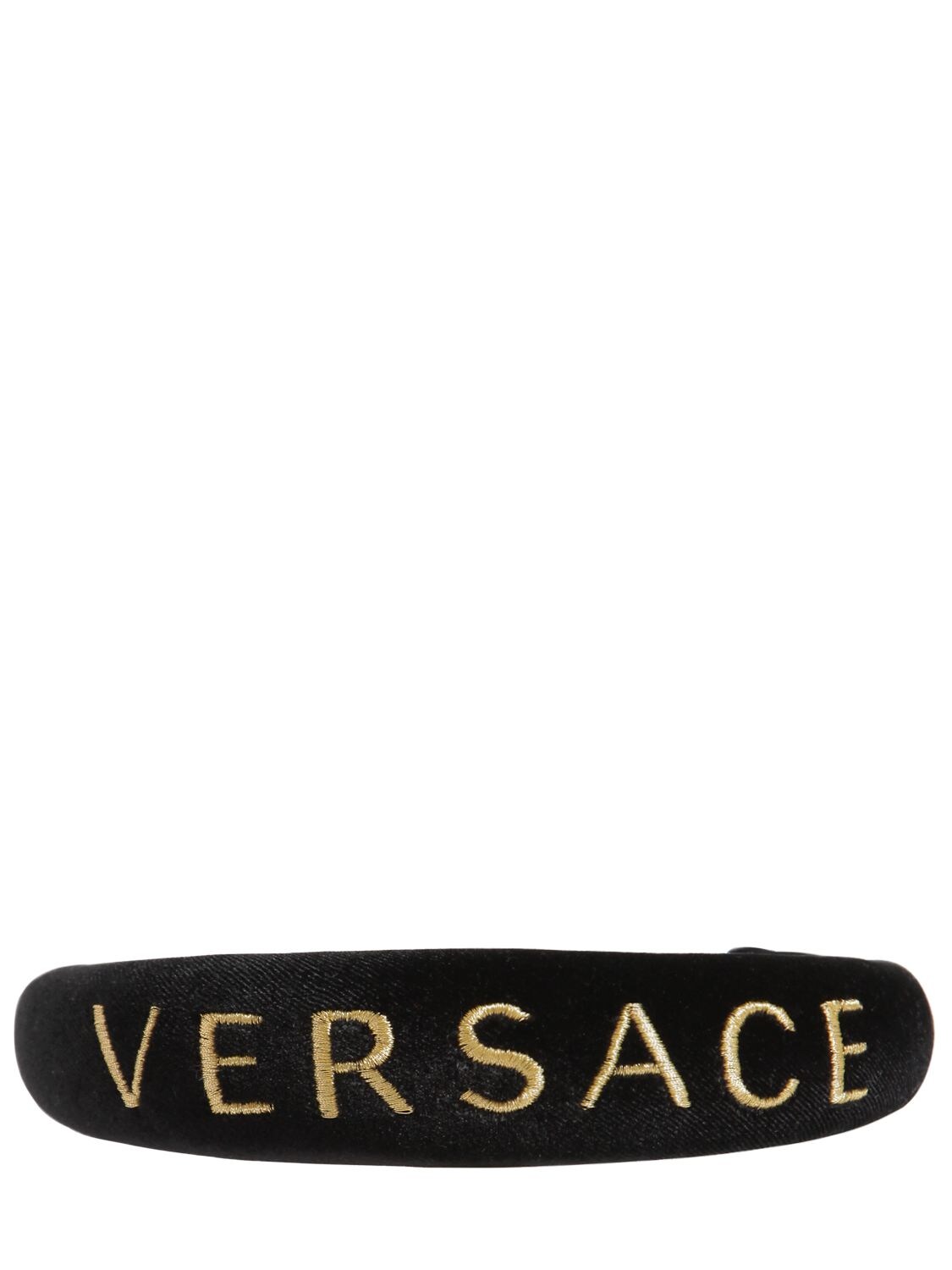 Versace Kids' Embroidered Logo Velvet Headband In Black