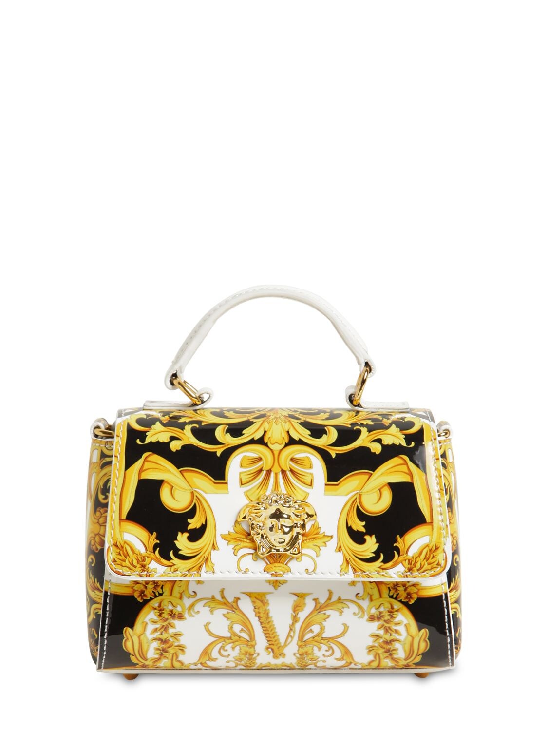 Versace Baroque Print Patent Leather Bag In Multicolor