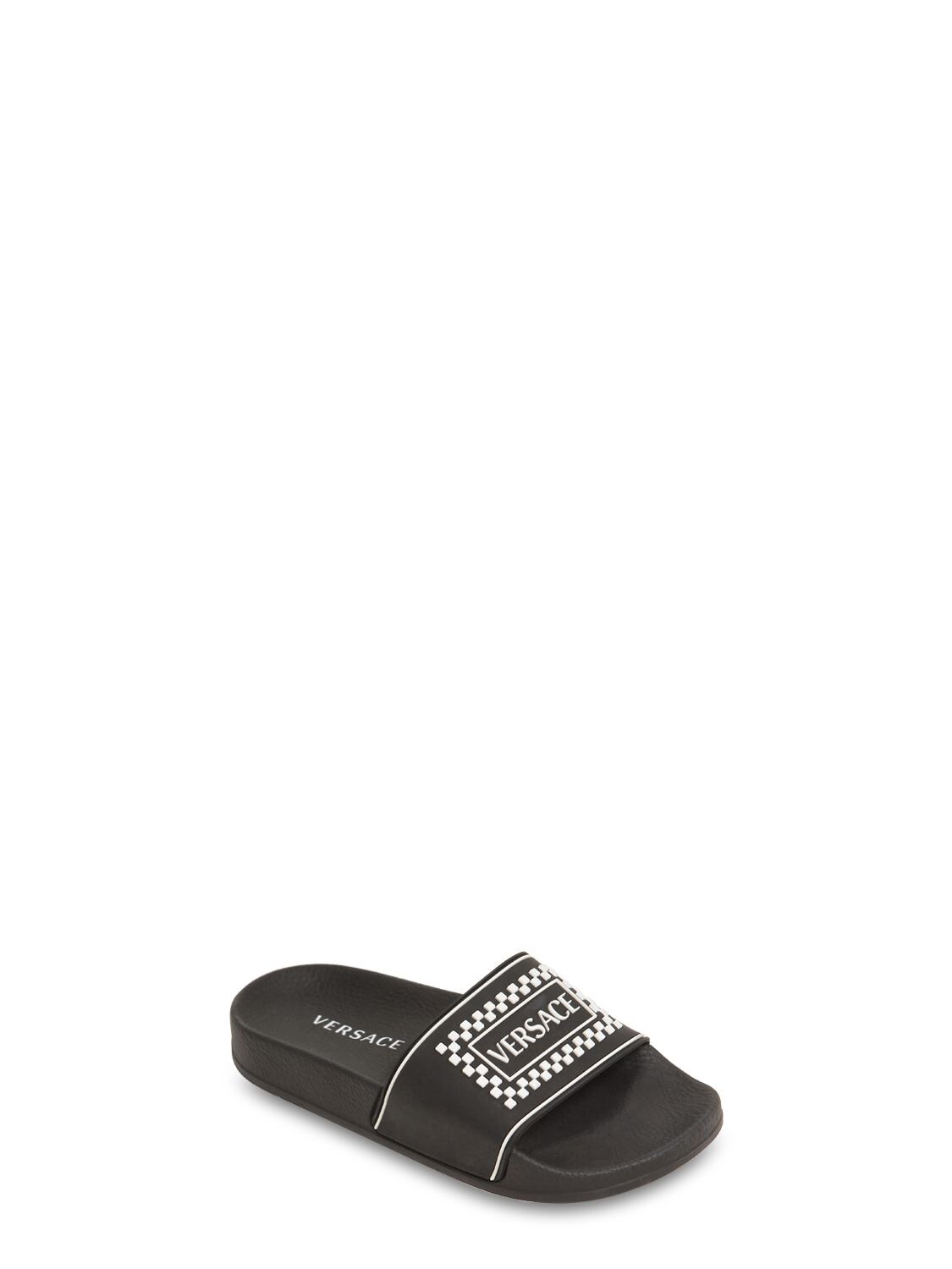 Versace Kids' Logo Embossed & Printed Slide Sandals In Black