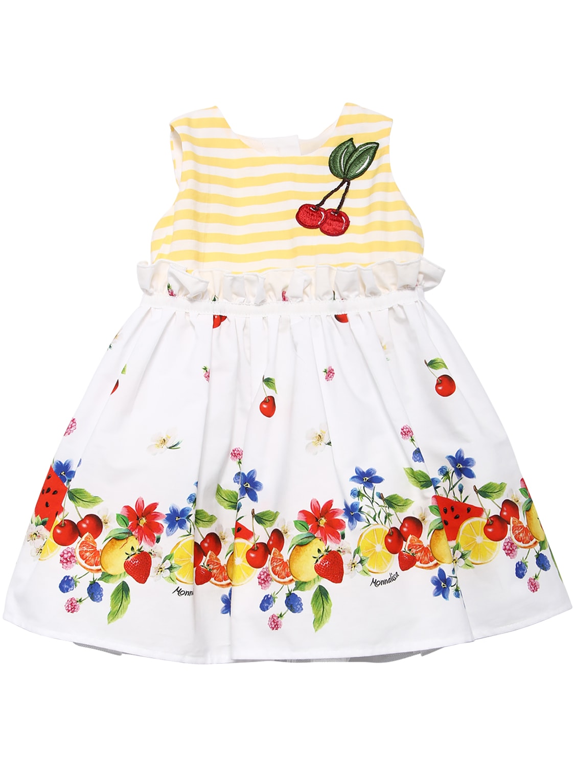 Monnalisa Babies' Fruit Printed Cotton Poplin Dress In White