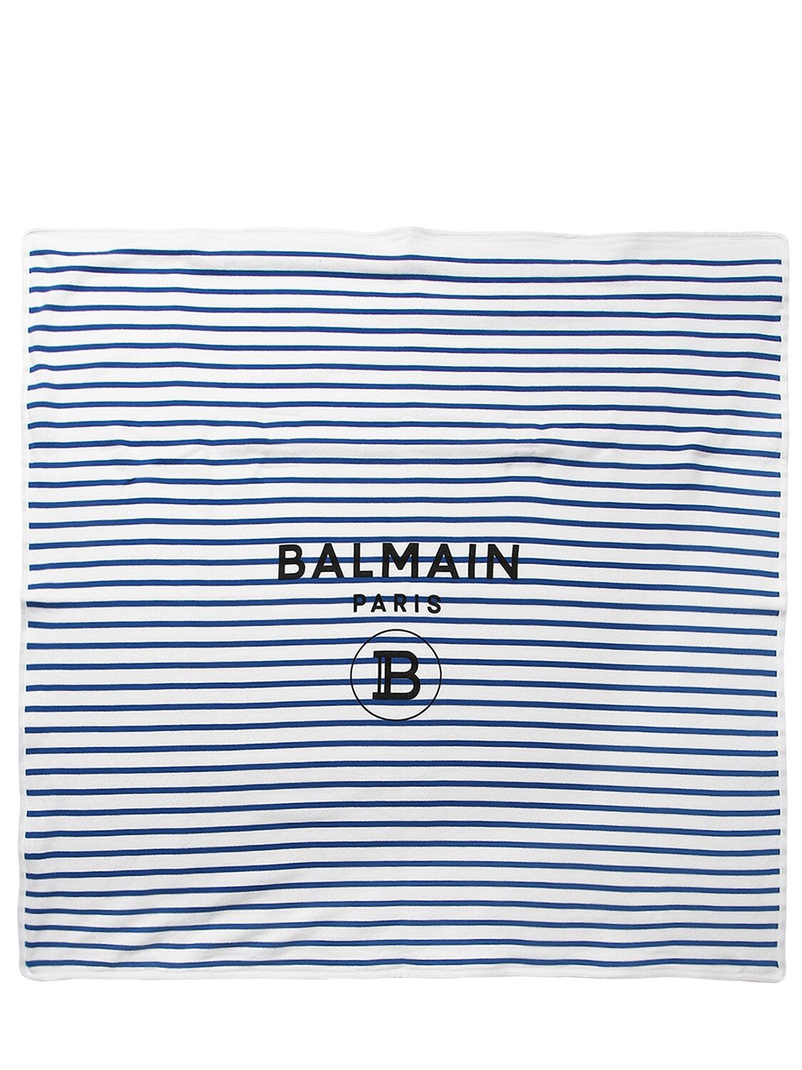 Balmain Kids' Striped Double Cotton Knit Blanket In White,navy