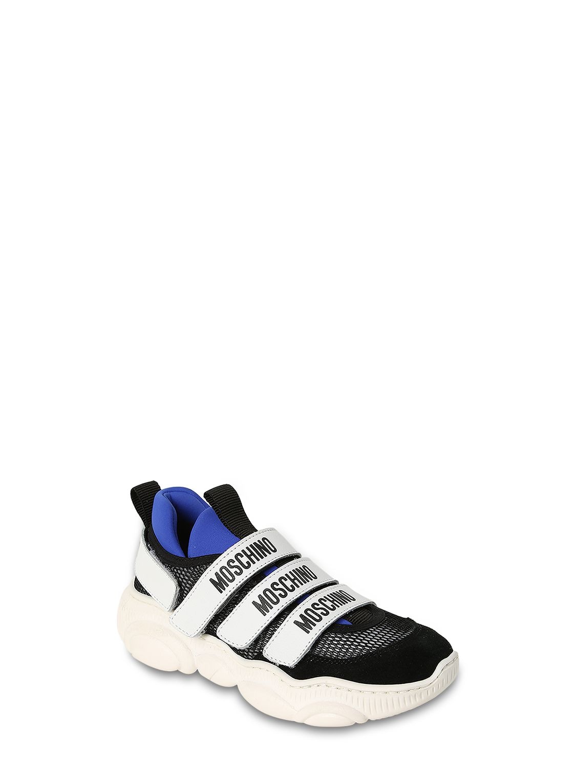 Moschino Kids' Leather & Neoprene Strapped Sneakers In Multicolor