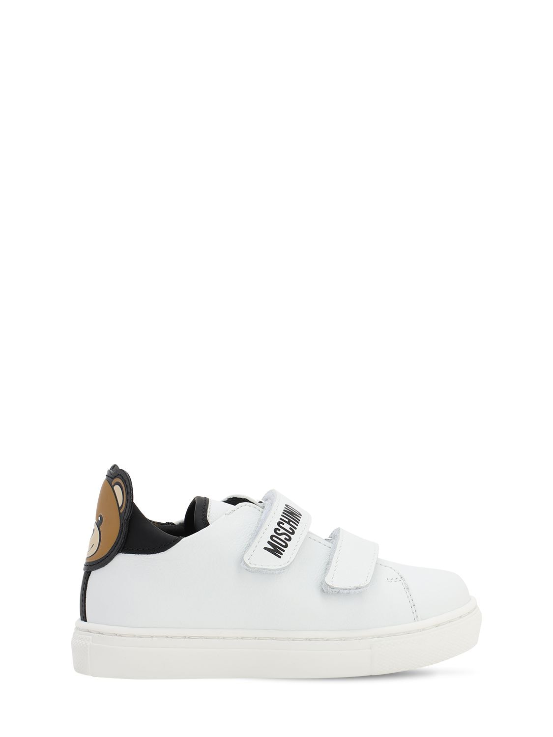 MOSCHINO LEATHER STRAP SNEAKERS W/ PATCH,71ILXF012-VKFSIDE1