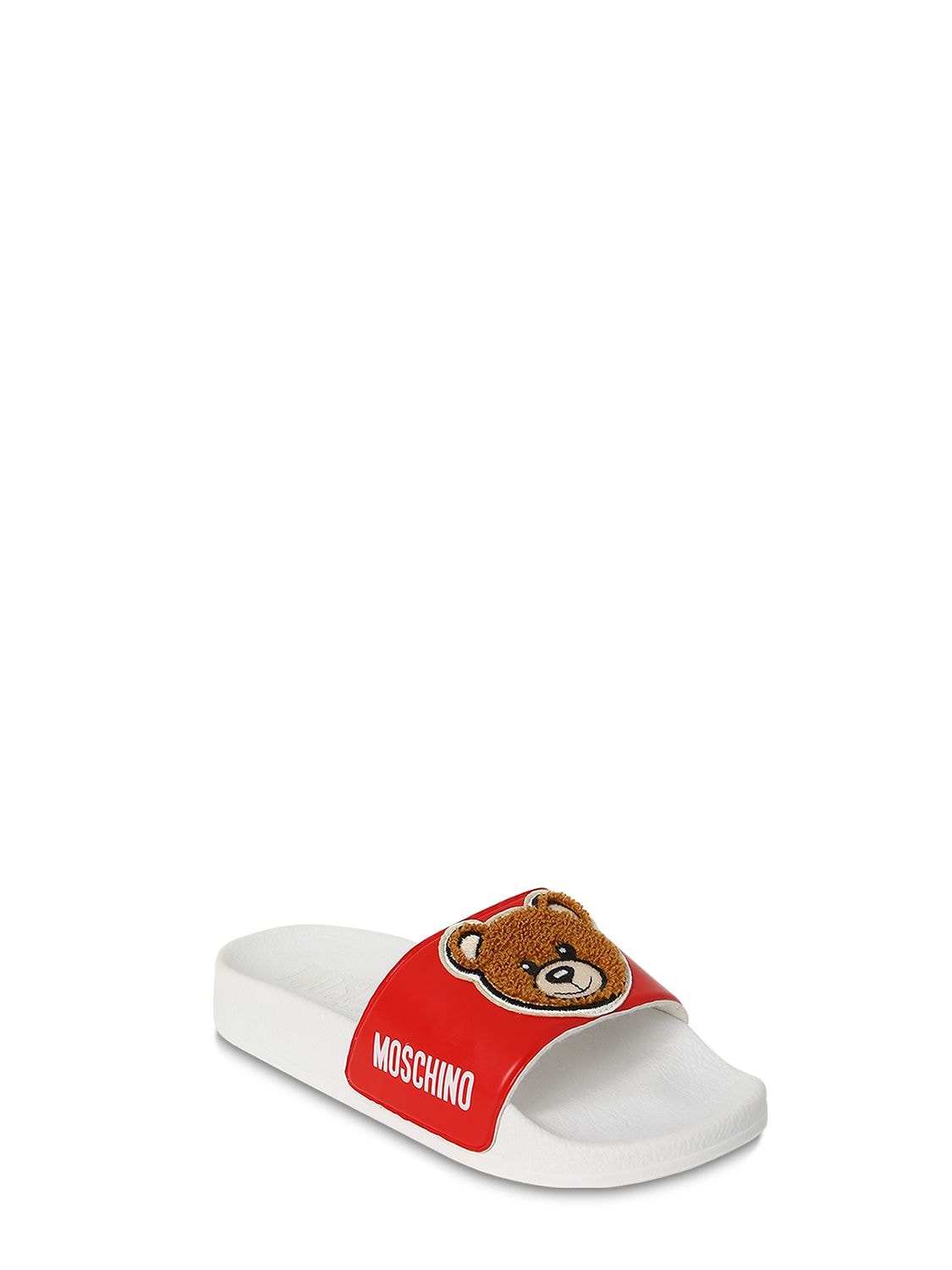 Moschino Kids' Teddy Bear Rubber Slide Sandals In Red