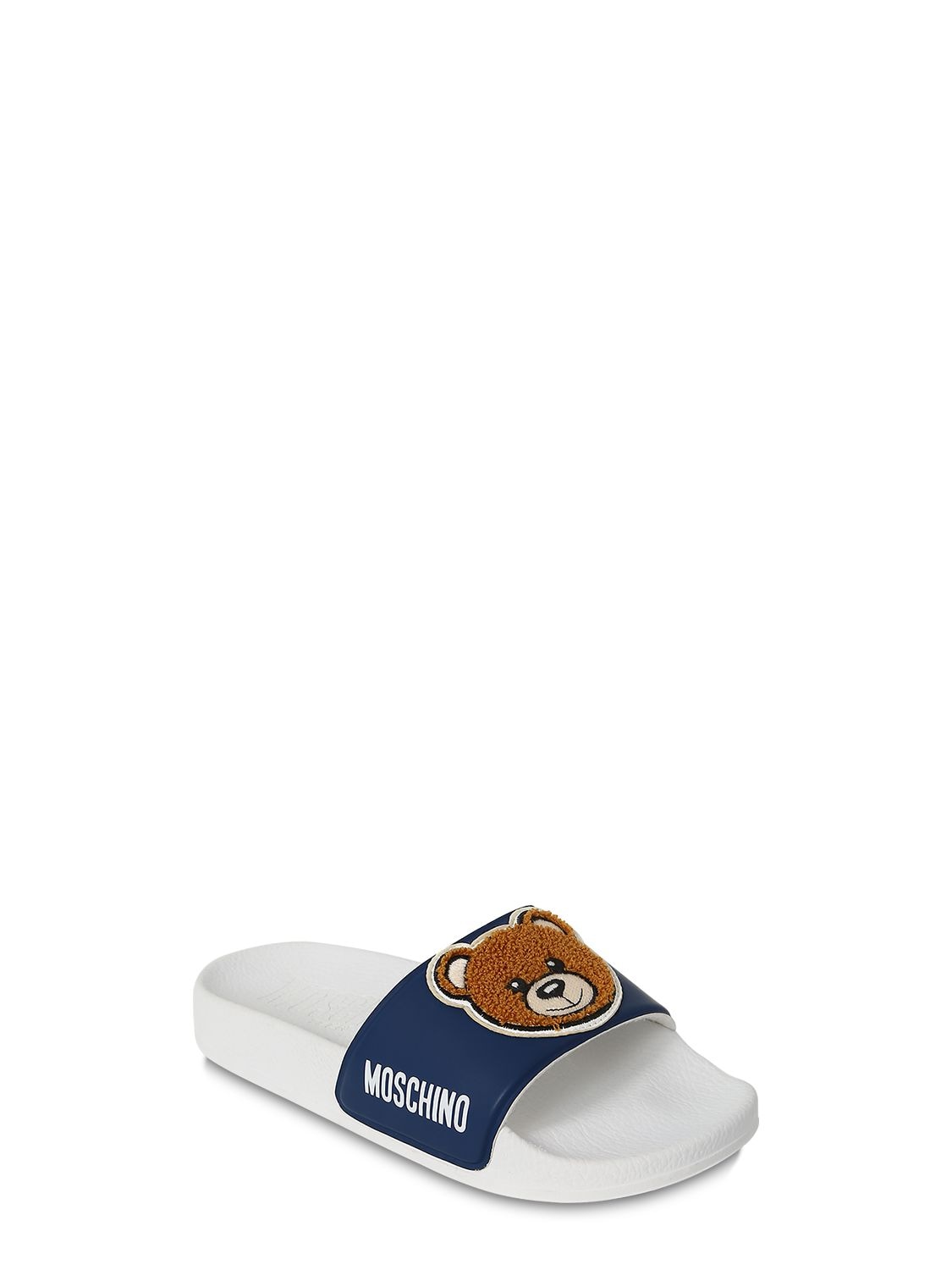 Moschino Kids' Teddy Bear Rubber Slide Sandals In Blue