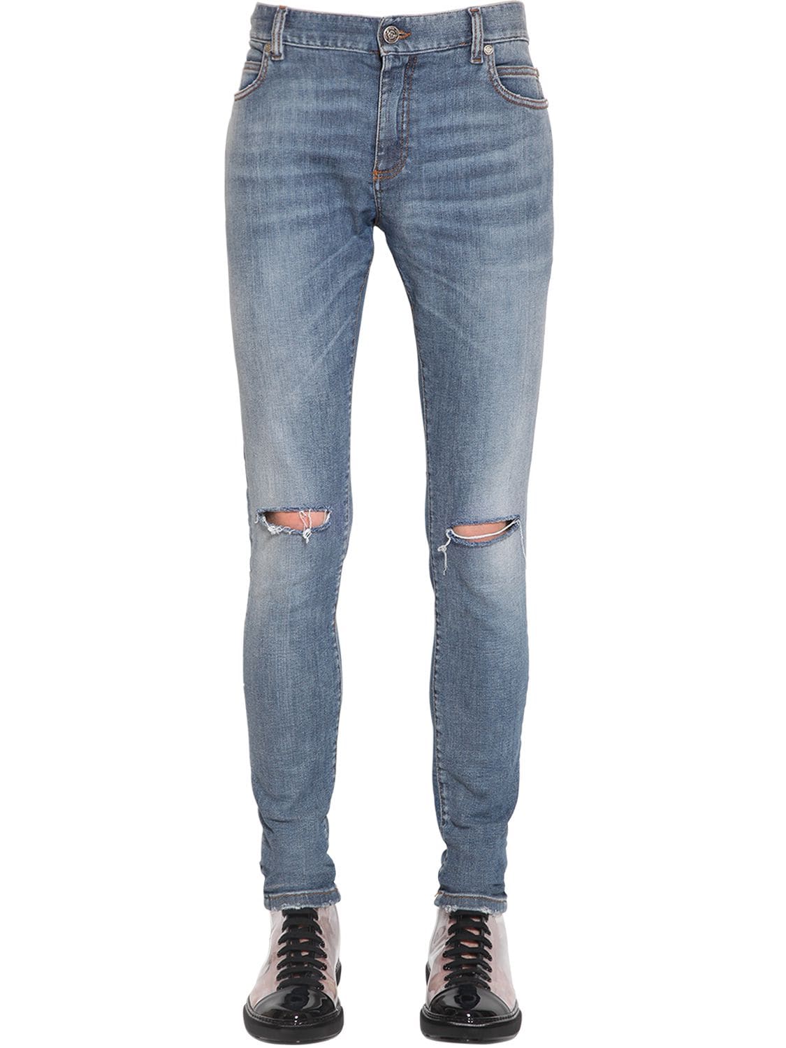Balmain 12.5cm Ultra Skinny Cotton Denim Jeans In Blue