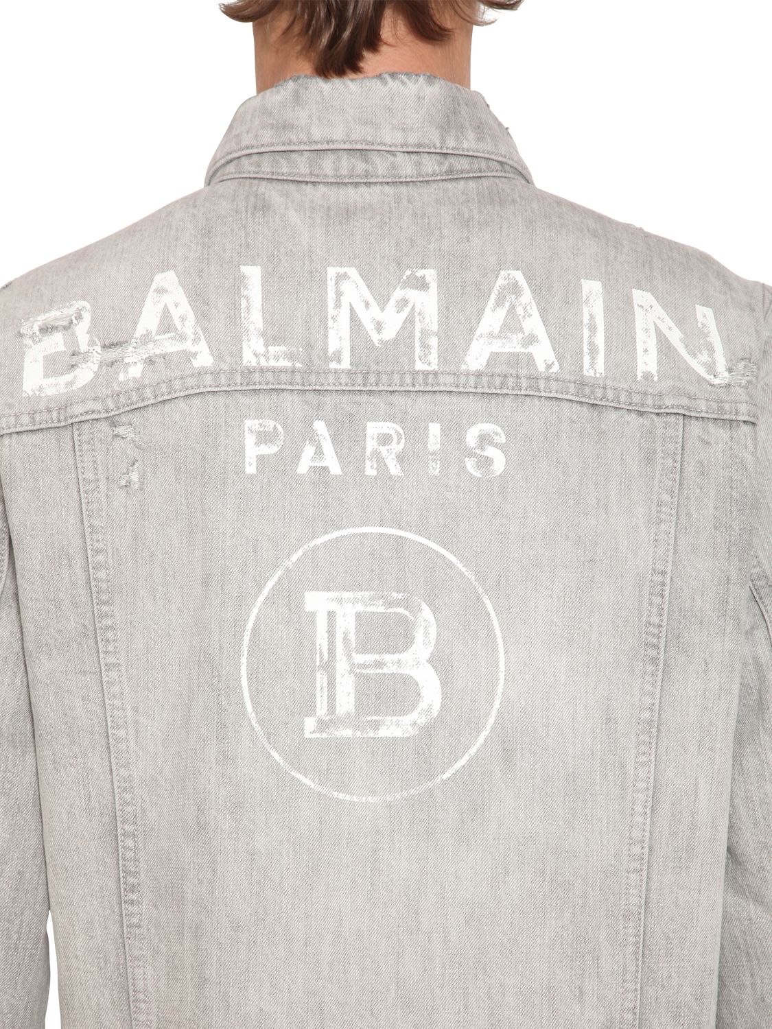 Balmain Ribbed Bleached Denim Jacket - Grey