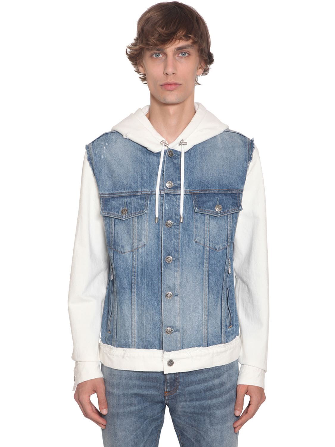 Hooded Cotton Denim & Jersey Jacket