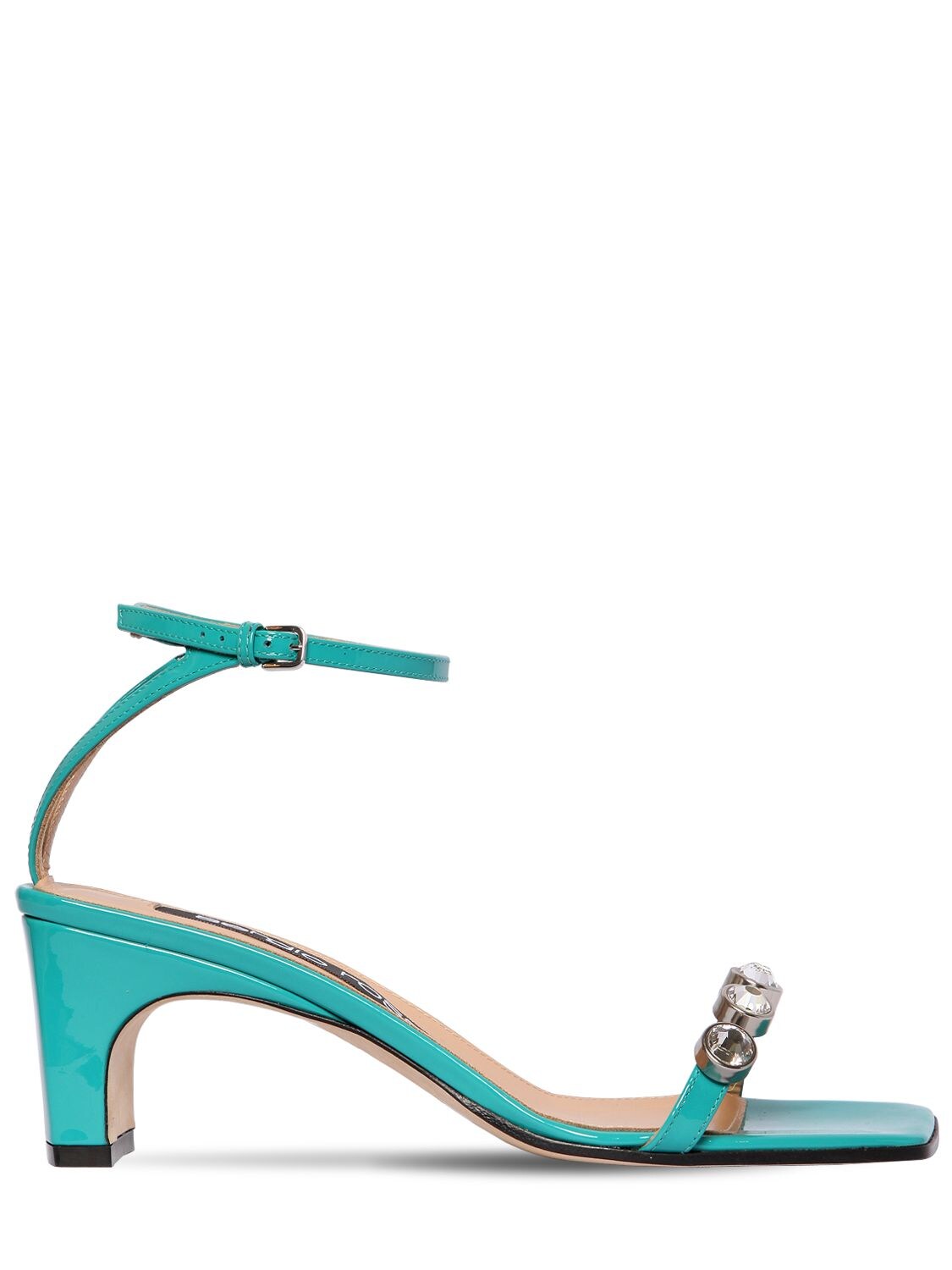 Sergio Rossi 60mm Embellished Patent Leather Sandals In Turquoise