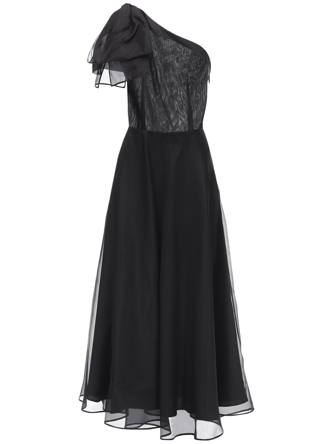 Msgm Lined Organza Maxi Dress In Black