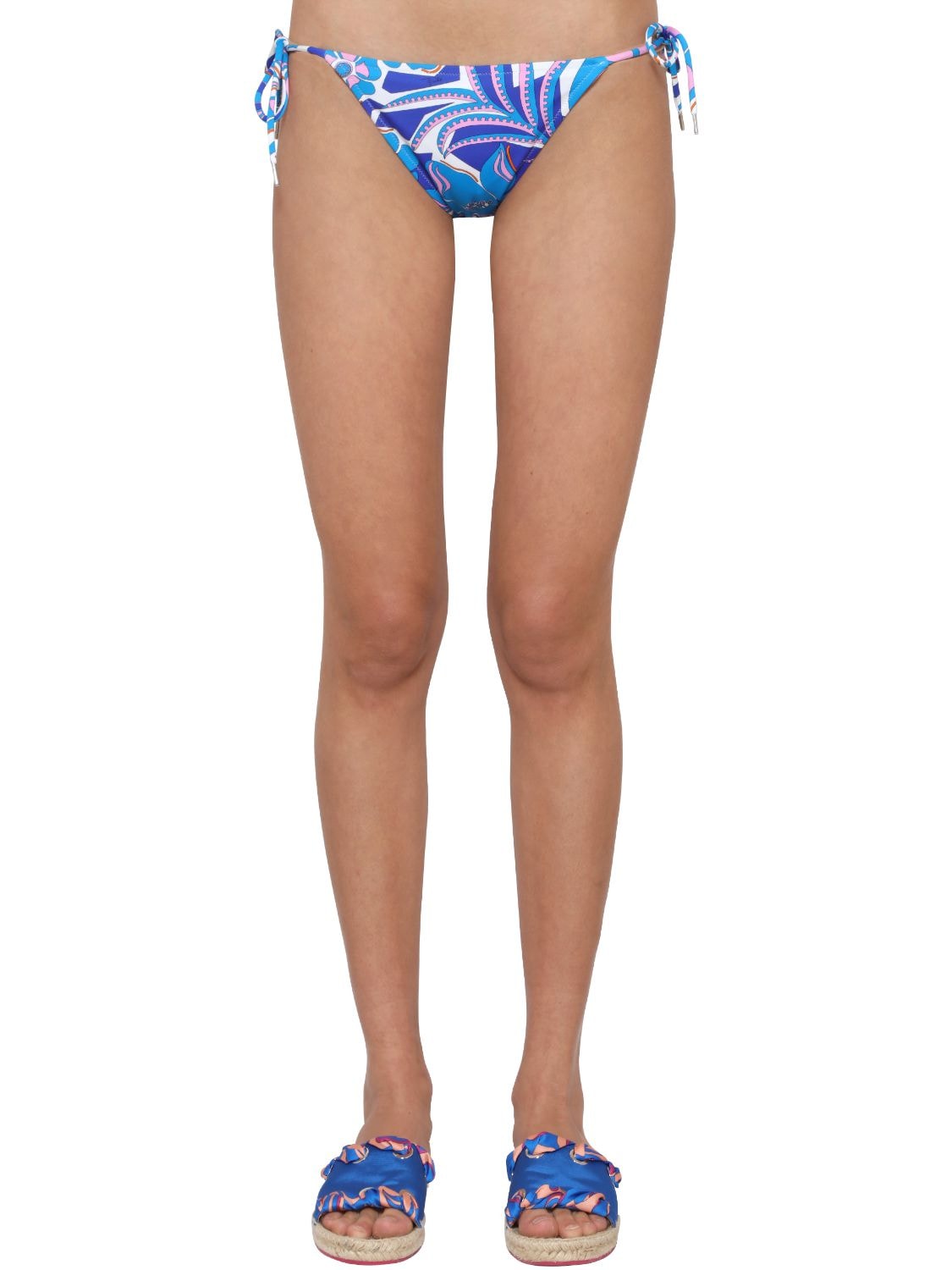 Emilio Pucci Printed Lycra Bikini Bottoms In Multi,blue