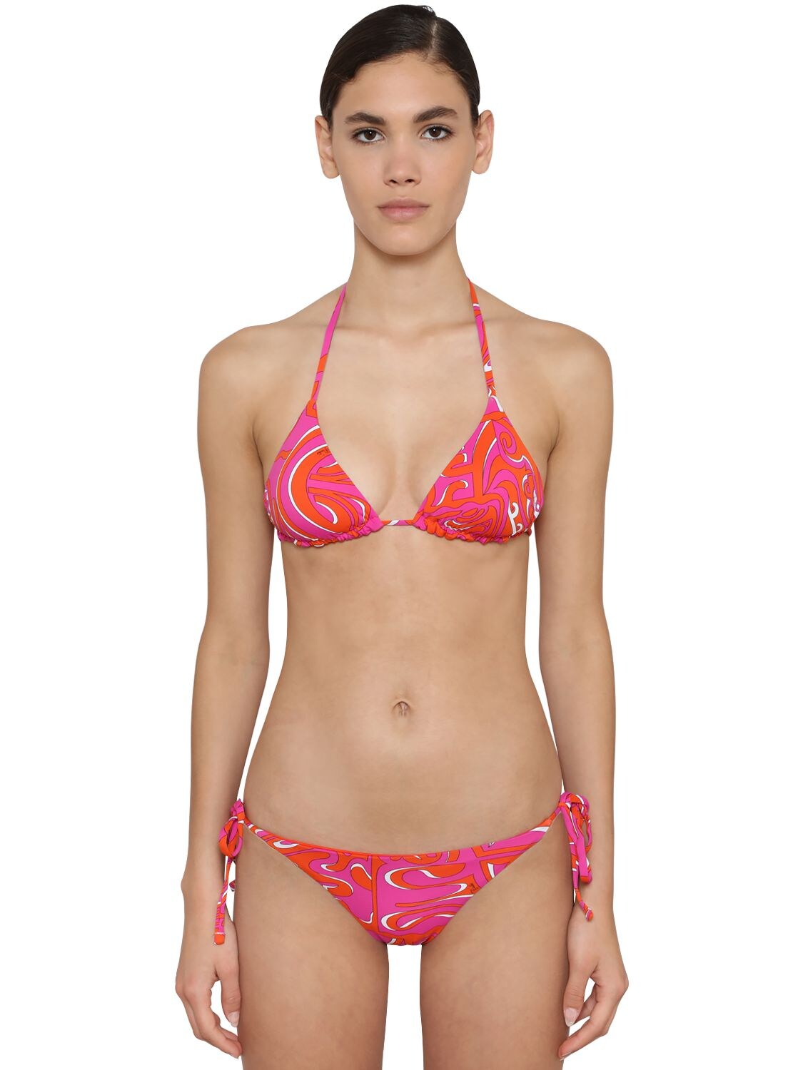 Emilio Pucci Printed Lycra Bikini Top In Multi,fuchsia