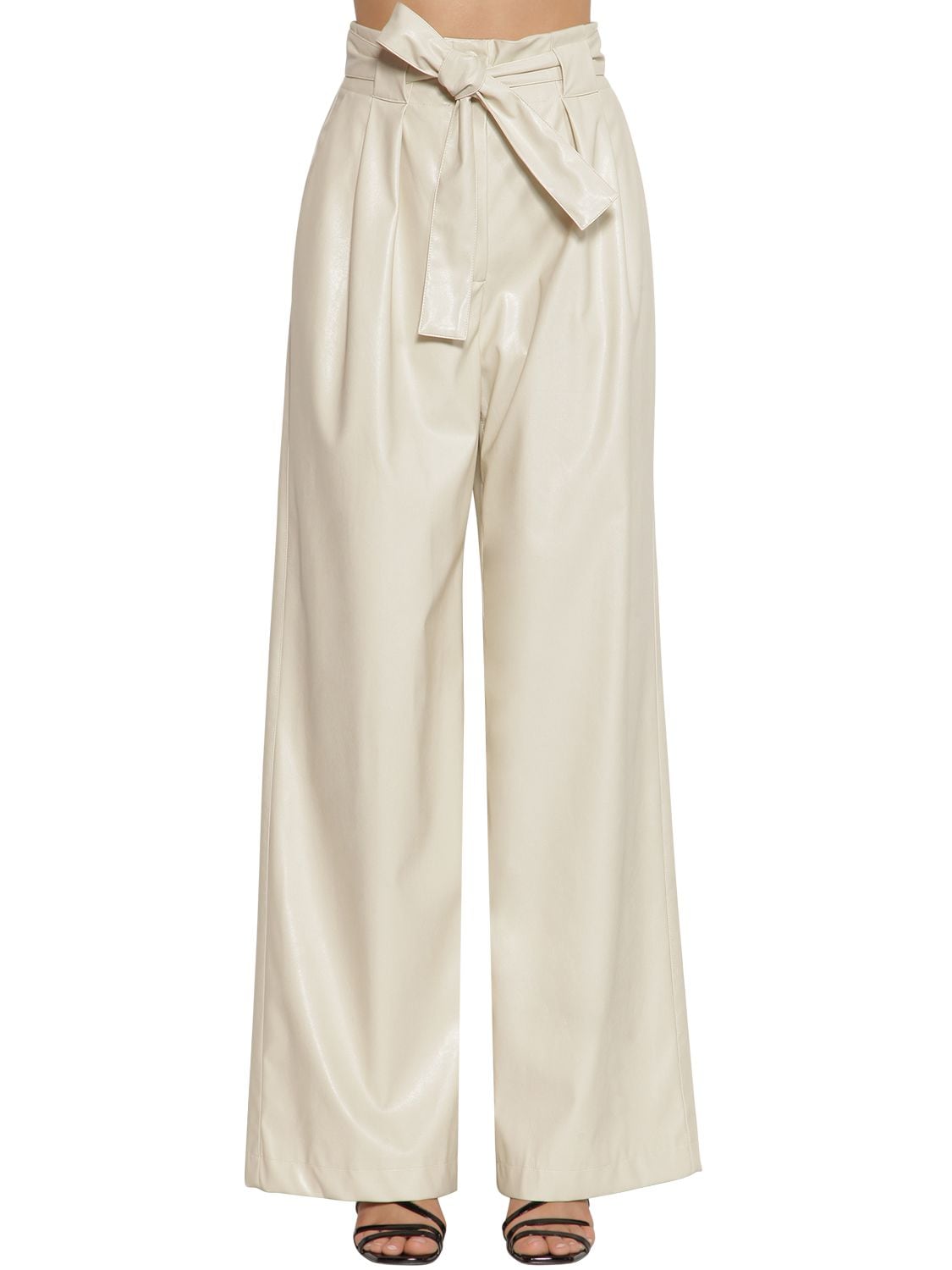 Msgm High Waisted Wide Leg Faux Leather Pants In Ivory