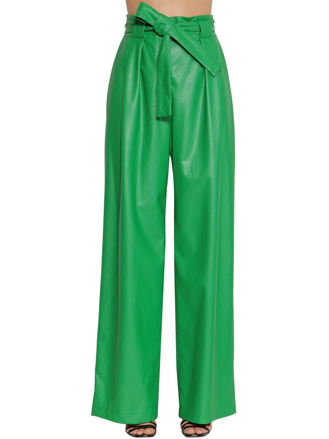 Msgm High Waisted Wide Leg Faux Leather Pants In Green