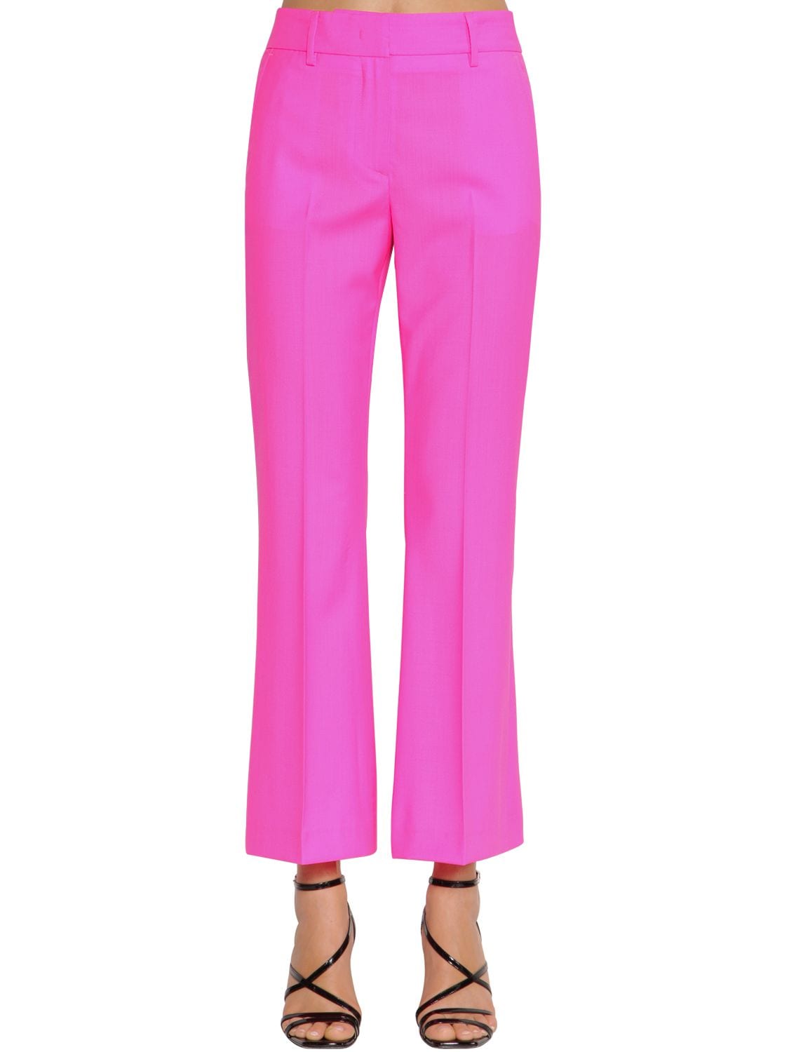 Msgm Fuxia Wool Bell Bottom Pants In Neon Fuxia
