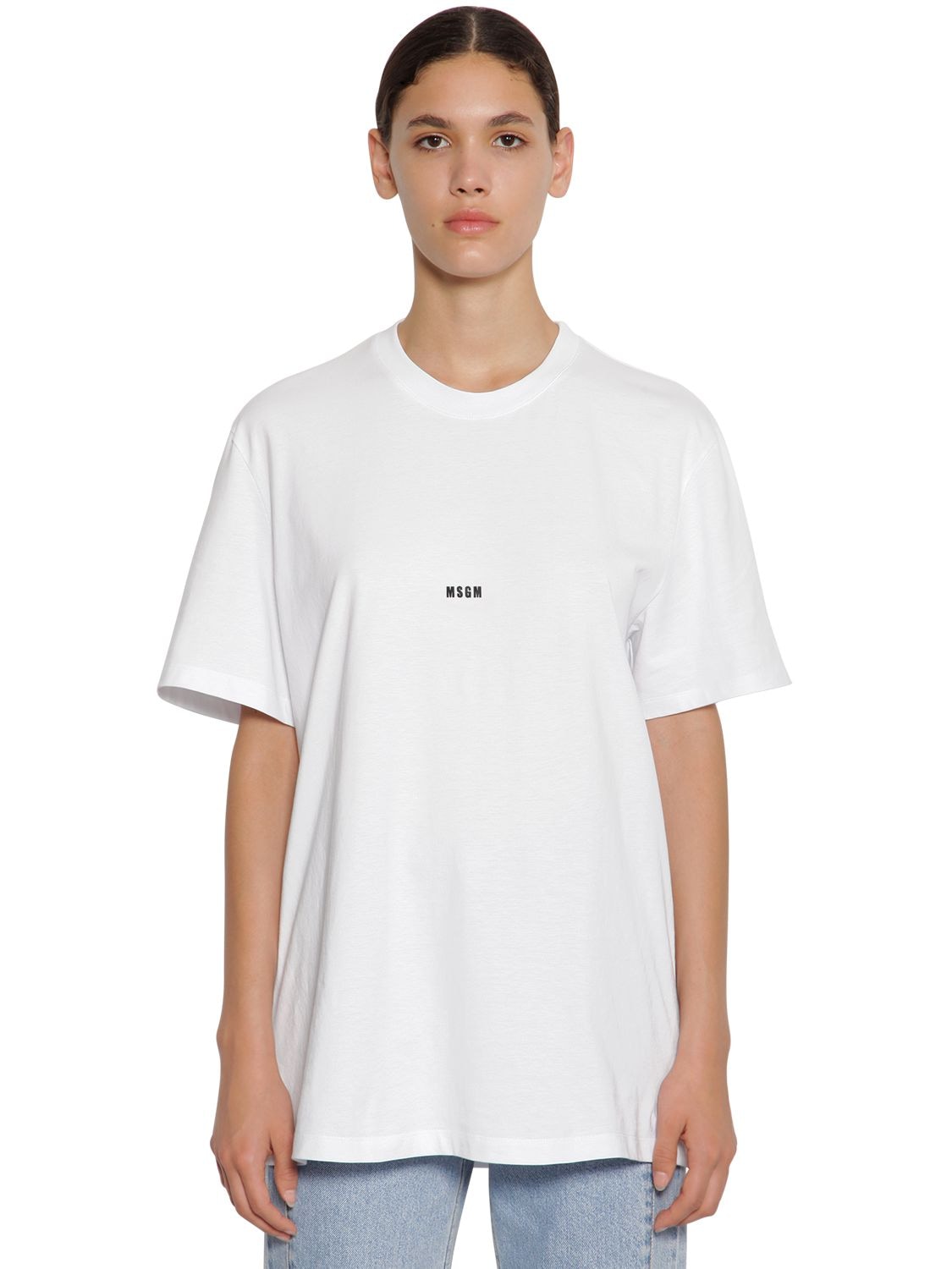 MSGM LOGO DETAIL COTTON JERSEY T-SHIRT,71IM64039-MDE1