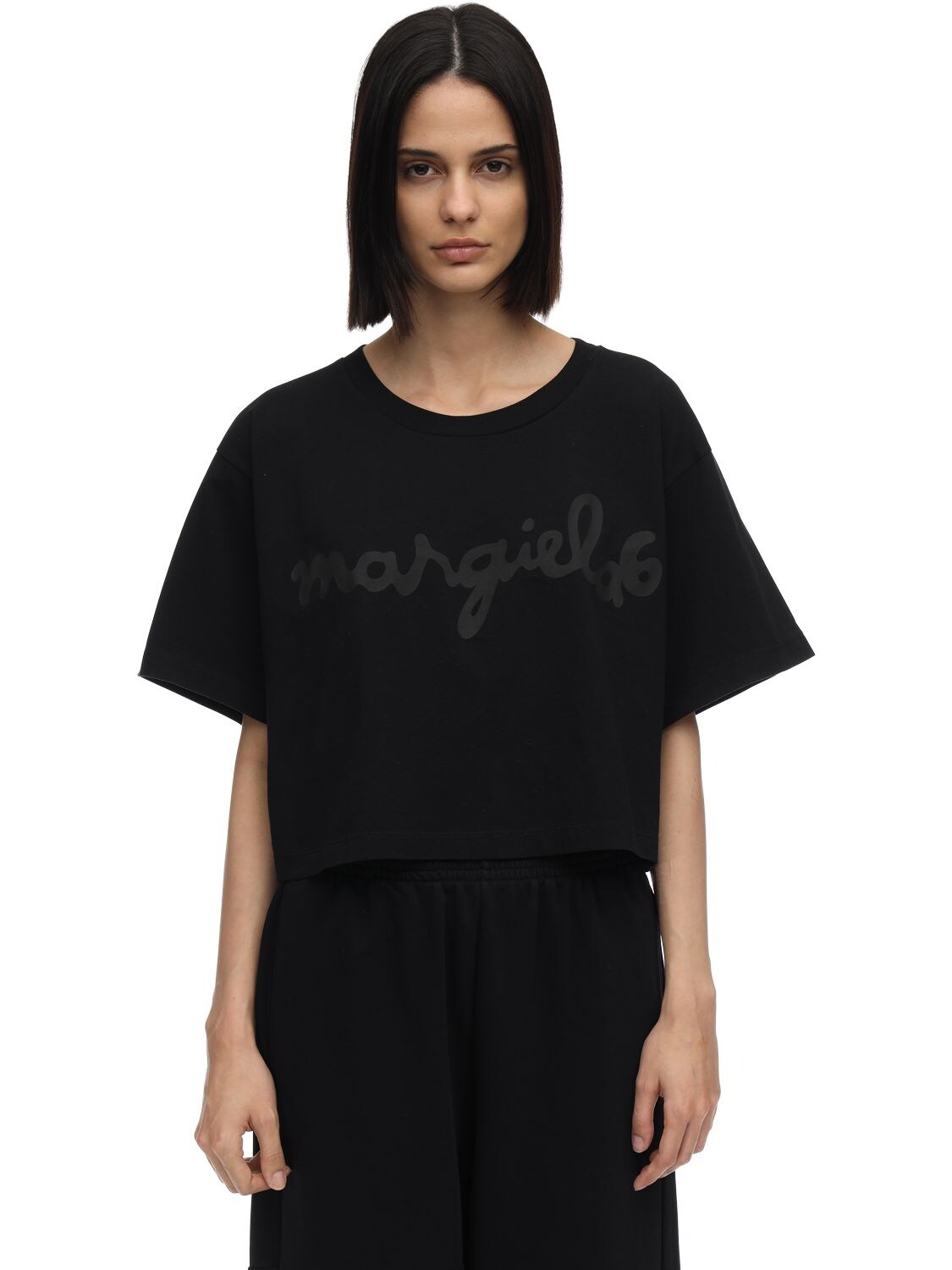 MM6 MAISON MARGIELA CROPPED LOGO COTTON JERSEY T-SHIRT,71IM8L012-OTAW0