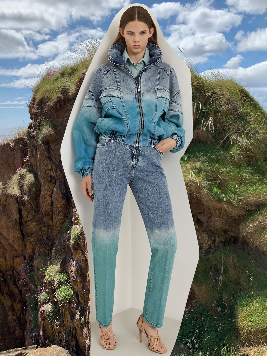 Stella Mccartney Retro Gradient Denim Windbreaker Jacket In Blue