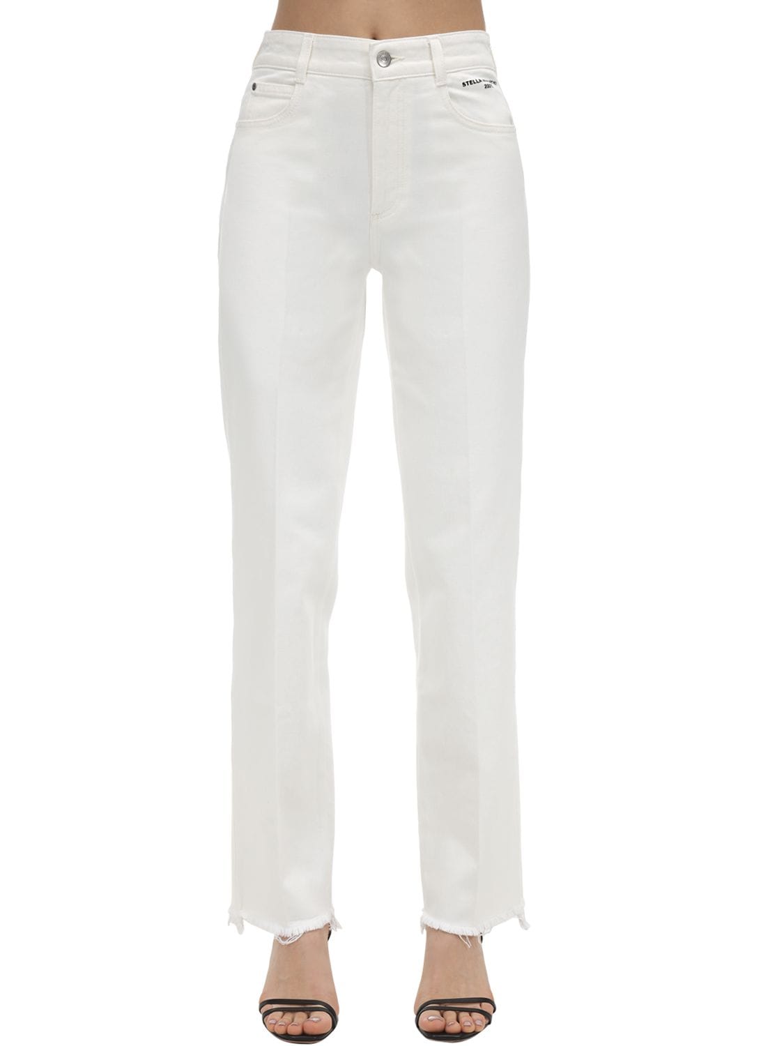 Stella Mccartney High Waist Cotton Denim Jeans In White