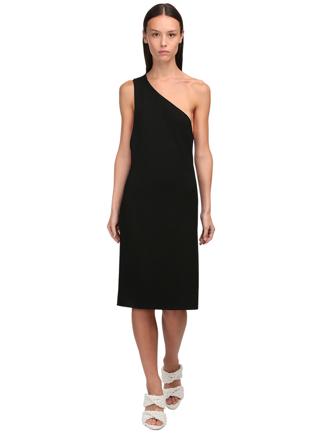 Bottega Veneta One-shoulder Stretch-knit Midi Dress In Black