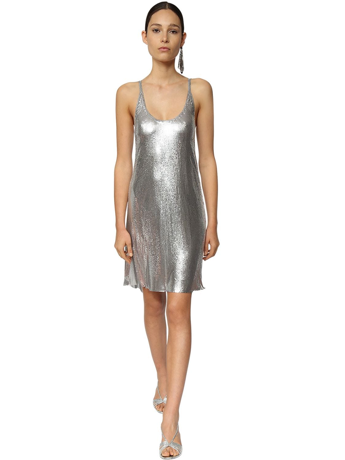 Paco Rabanne Metal Mesh Mini Dress W/ Slits In Silver | ModeSens
