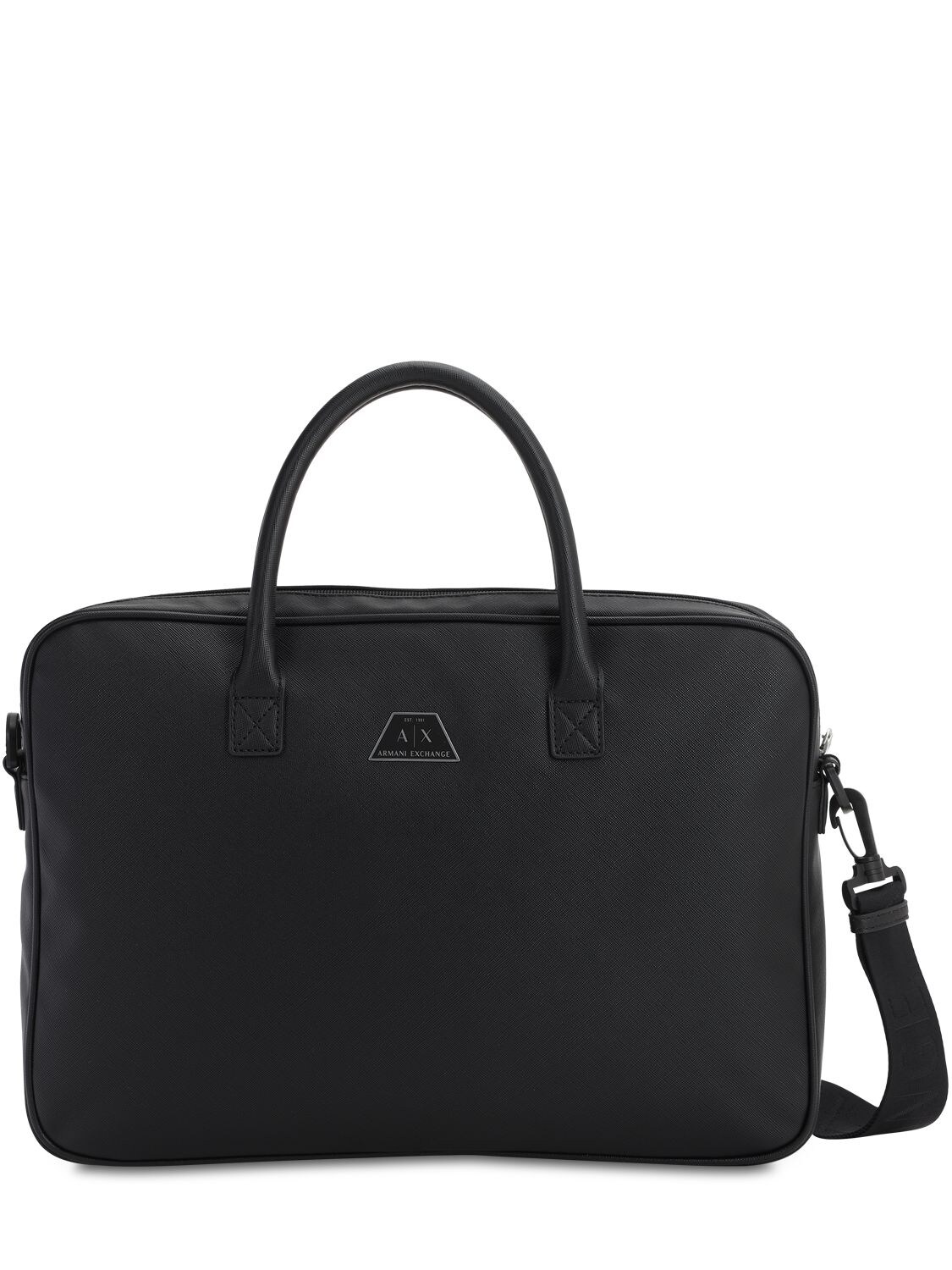Armani Exchange Faux Saffiano Leather Briefcase In Black