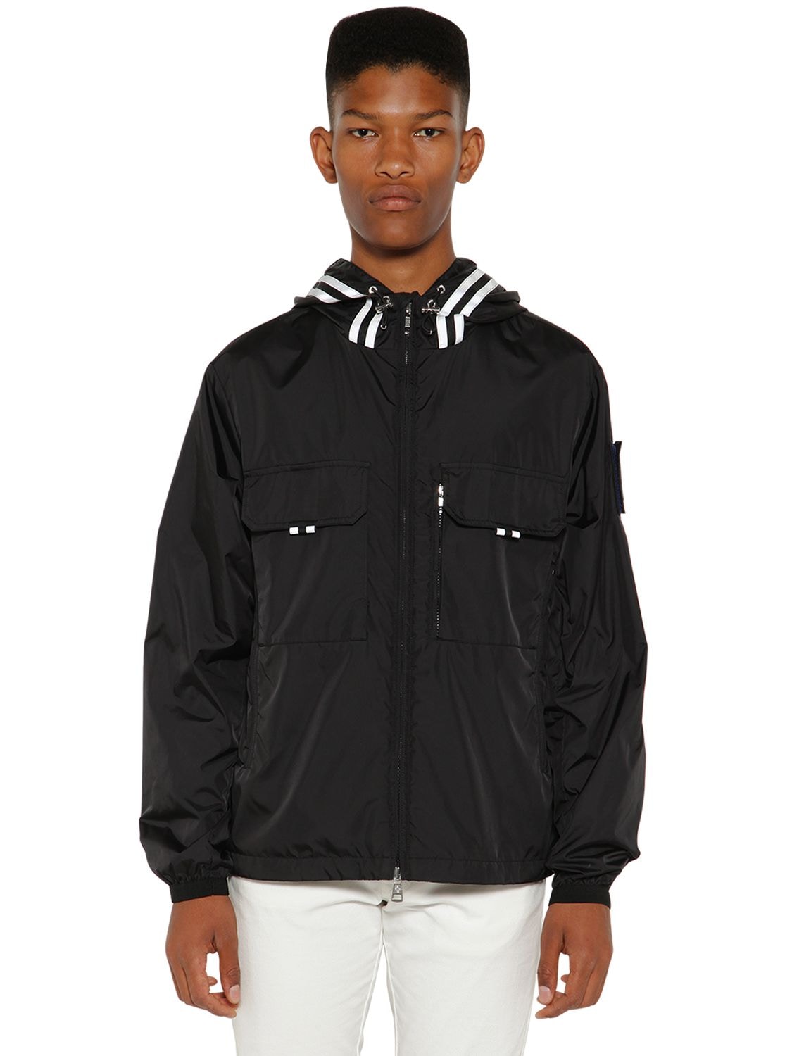Moncler Reflective-stripe Technical Hooded Jacket In Black