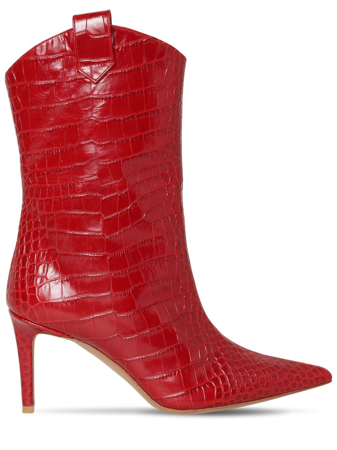 Alexandre Vauthier 80mm Croc Embossed Leather Ankle Boots In Red