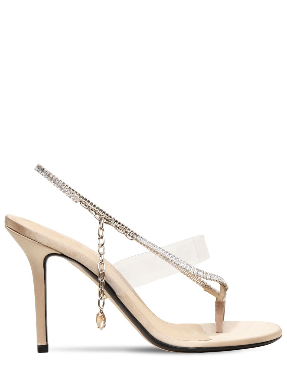 Alevì 90mm Muriel Satin & Crystal Sandals In Nude
