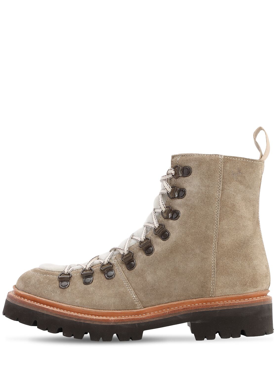 Grenson Nanette Hiker Boot In Natural Suede With Shearling-tan In Beige