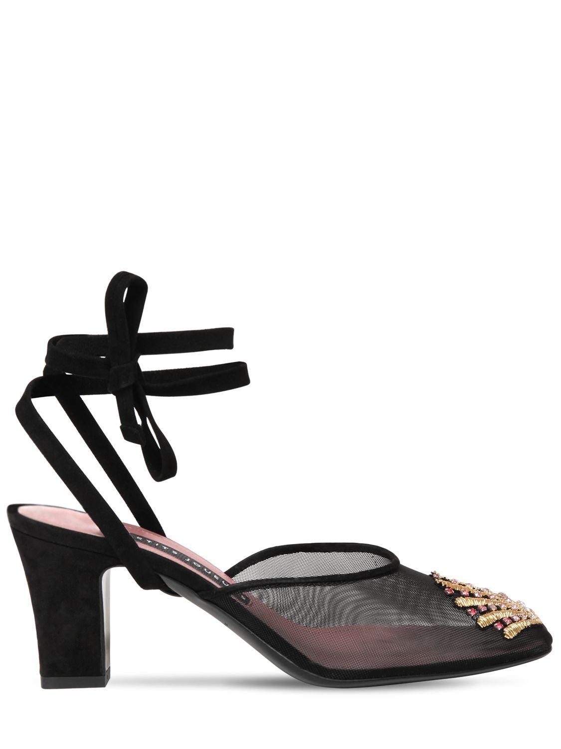 Les Petits Joueurs 70mm Aster Embellished Mesh Lace-up Pump In Black