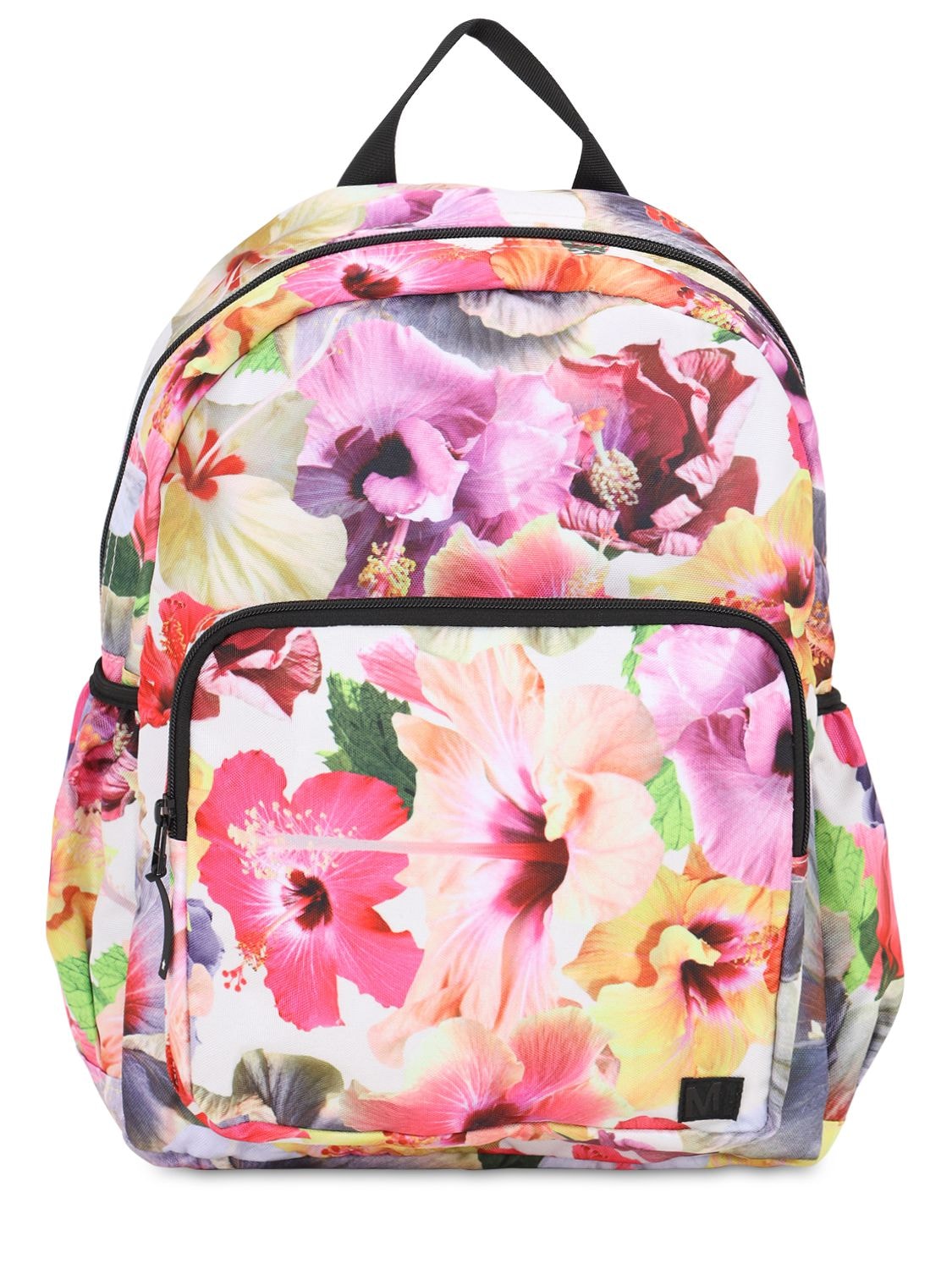 Molo Kids' Flower Print Nylon Canvas Backpack In Fuchsia