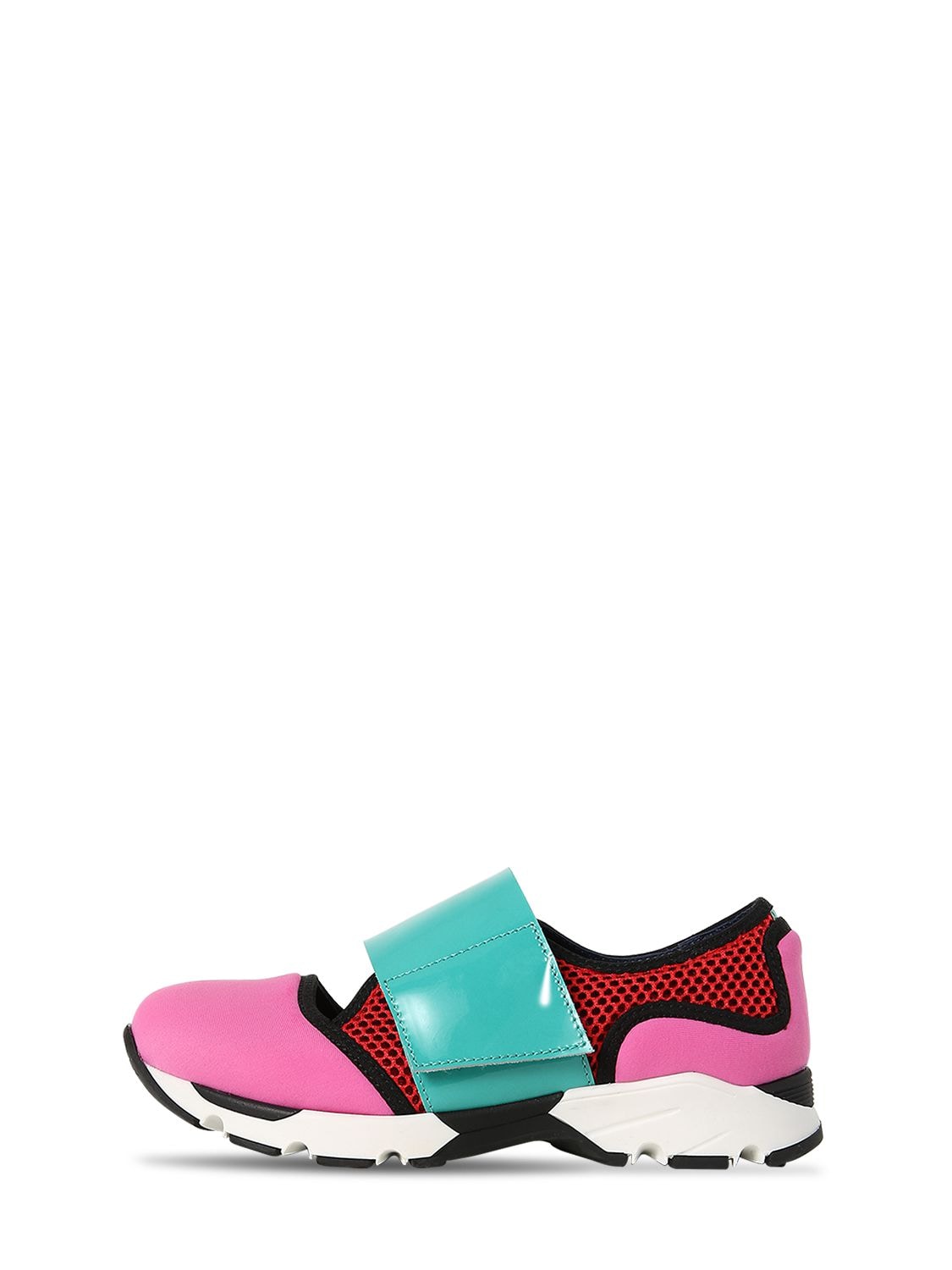 Marni Junior Kids' Leather & Neoprene Strap Sneakers In Pink,multi