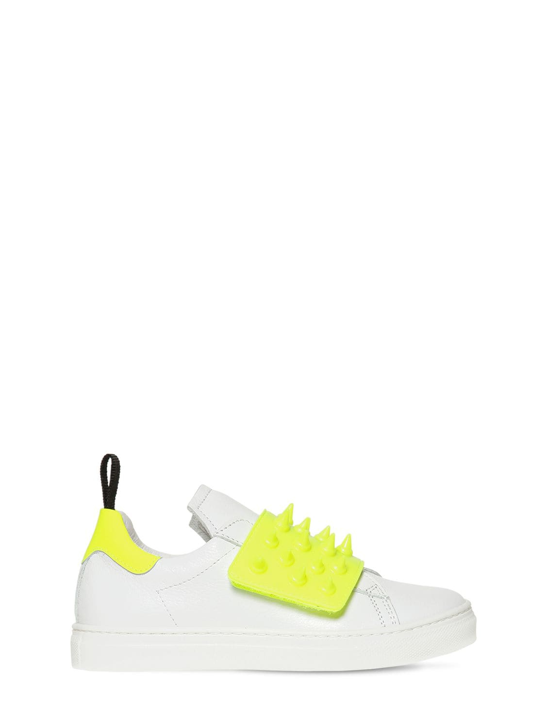 Am 66 Kids' Spiked Two Tone Leather Sneakers In White,yellow