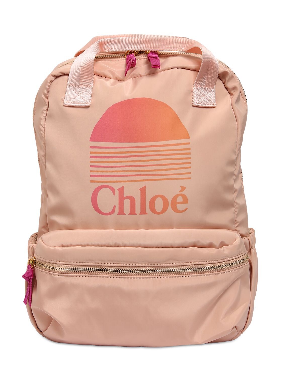 Chloé Kids' Logo Print Nylon Backpack In Pink
