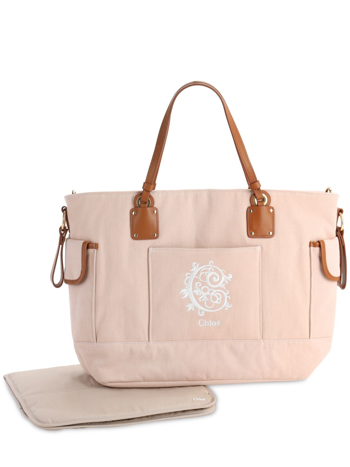 Chloé Kids' Cotton Canvas Diaper Bag In Pink