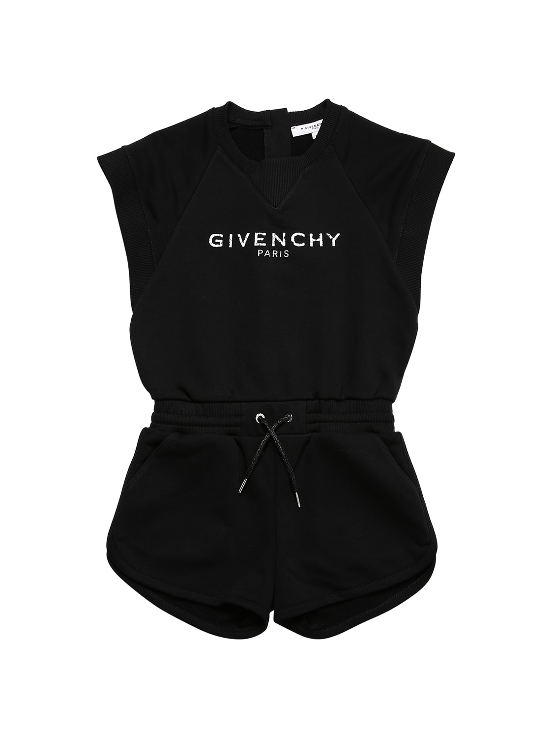 Givenchy Logo Printed Cotton Blend Romper In Black