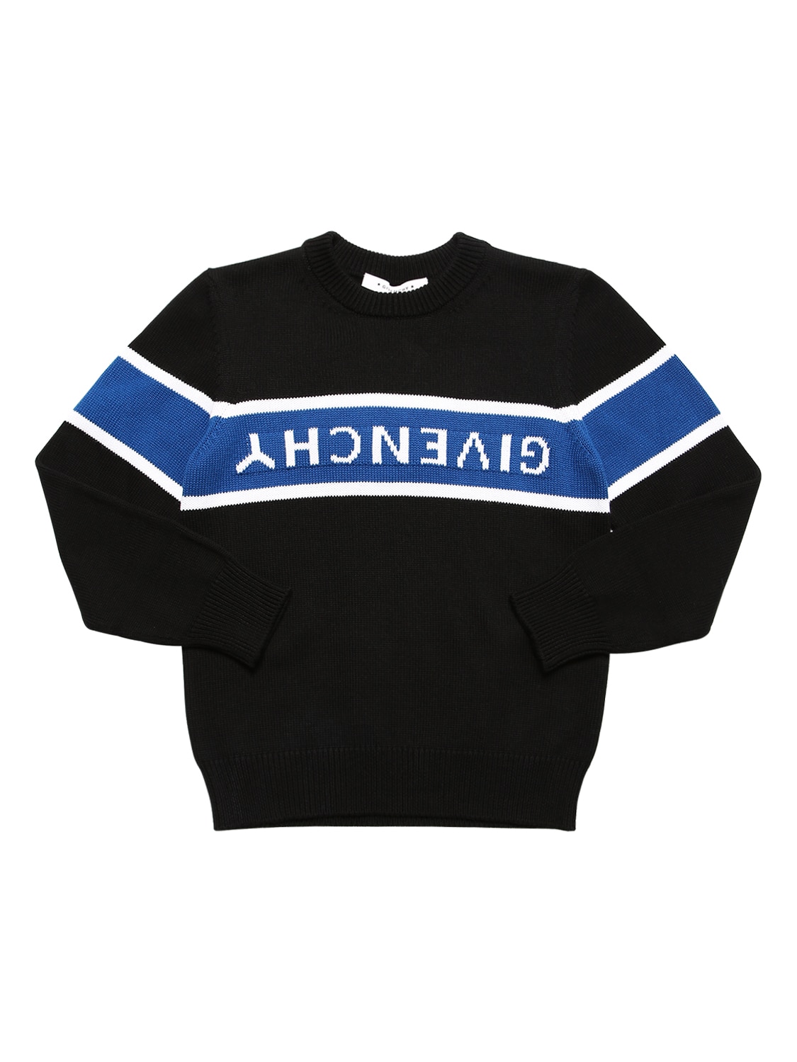 Givenchy Kids' Logo Intarsia Knit Cotton Sweater In Black