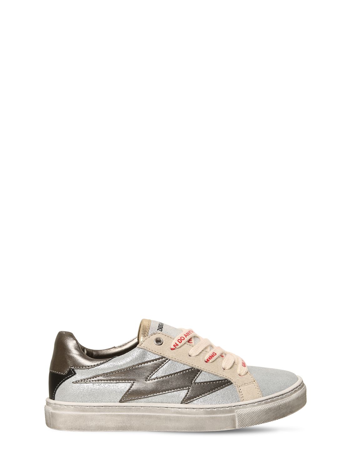 Schnürsneakers Aus Leder Mit Glitzer