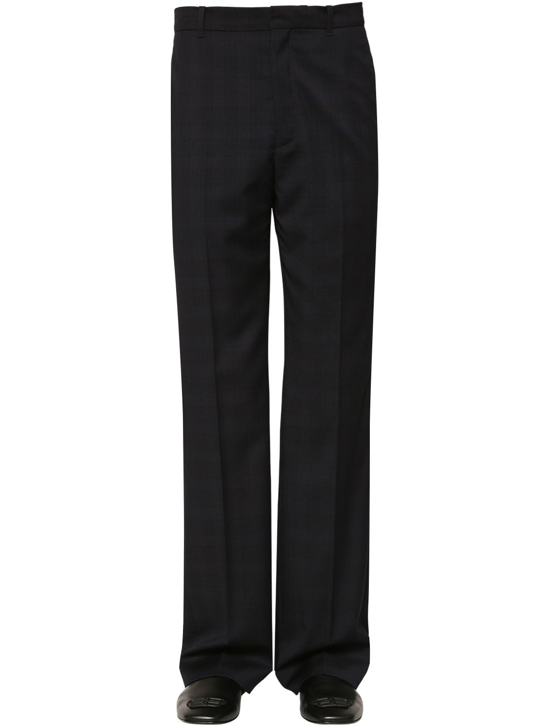 Balenciaga Navy Wide-leg Prince Of Wales Checked Wool Trousers In Blue,black