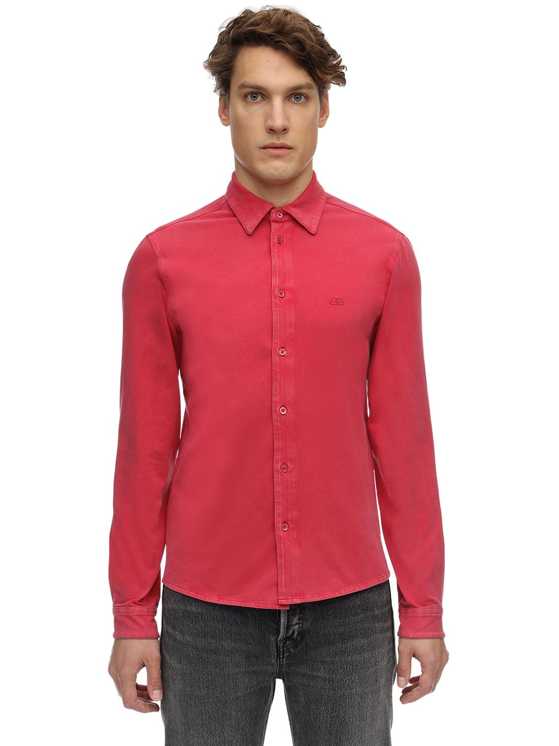 Washed Cotton Fitted Stretch Shirt